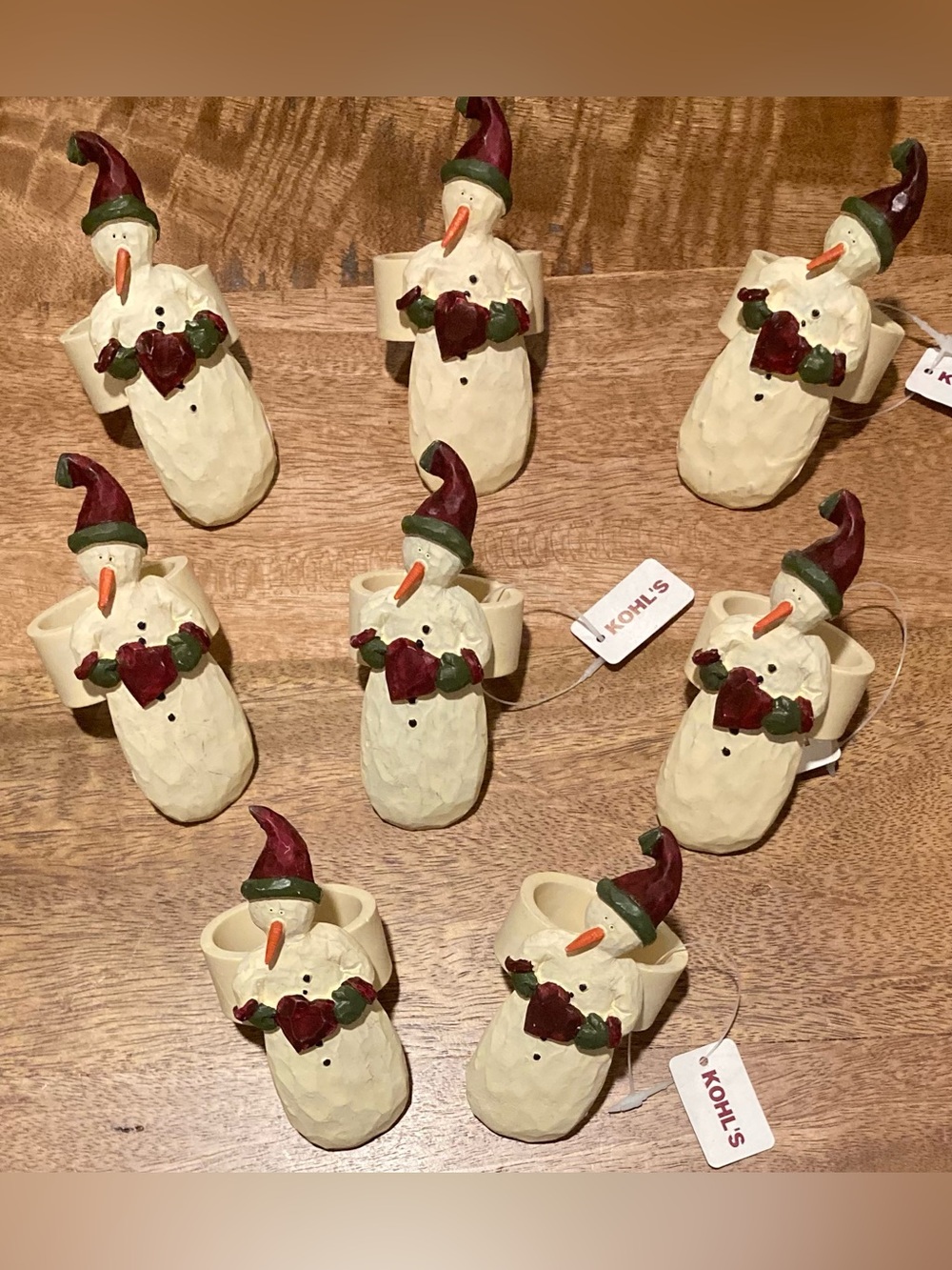 Set of 8 Resin Snowmen Holiday Napkin Rings/Holders
